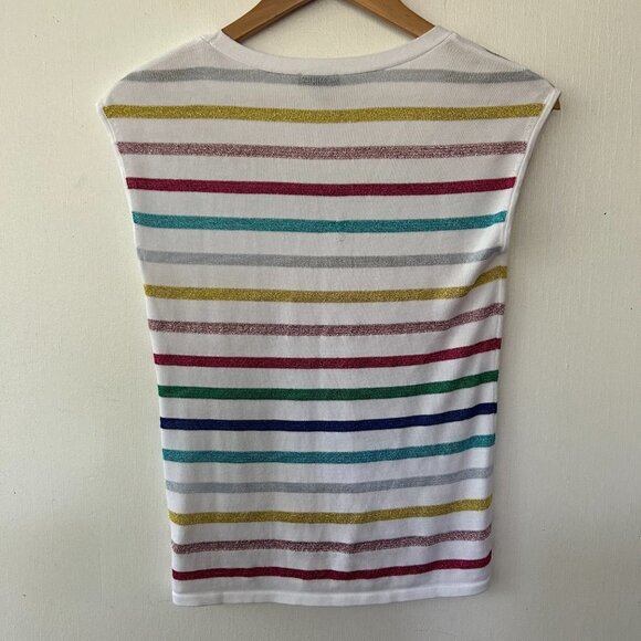 Talbots Sleeveless Top Womens Small Petite Metallic Striped Knit Round Neck - Picture 6 of 6